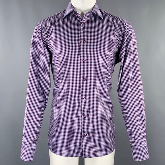 ETON Size M Purple Blue Gingham Cotton Long Sleeve Shirt - Picture 1 of 8